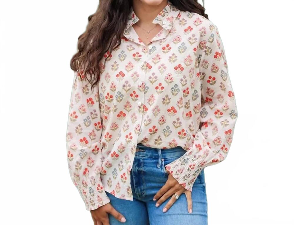 NEW LAYERZ CLOTHING the renee blossom ruffle neck button down blouse in cream